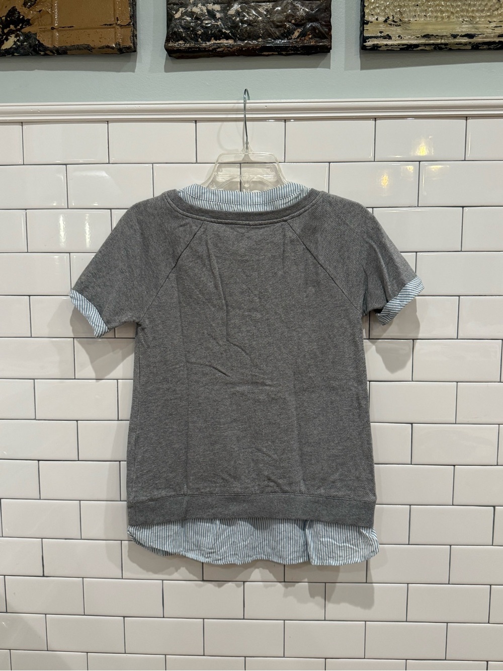 Anthropologie Floreat Gray Short-Sleeve Sweatshirt with Yellow Bee Embroidery - Picture 5 of 5